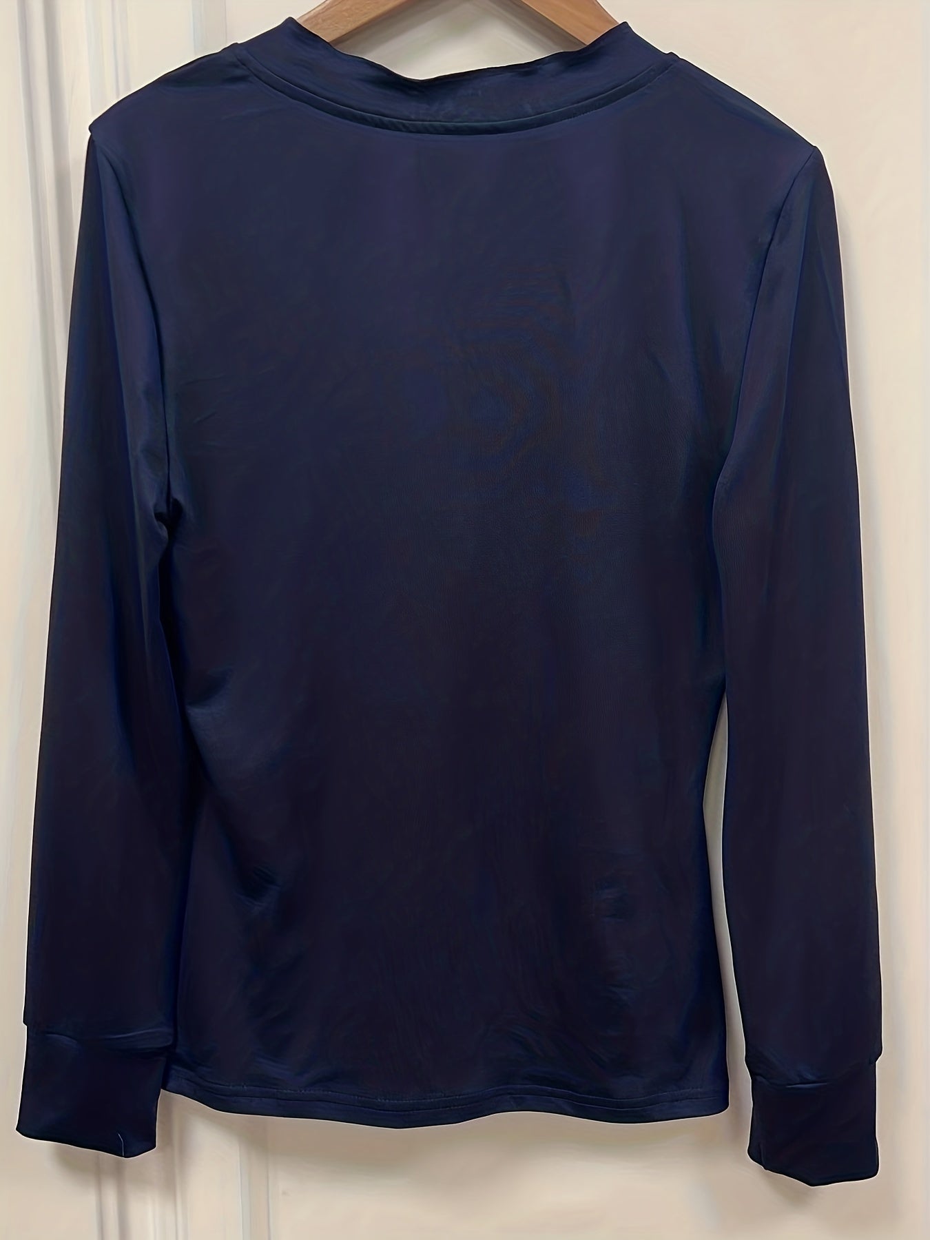 Y2K Long Sleeve T-shirt, Button Front Slim Casual Top, Women's Clothing