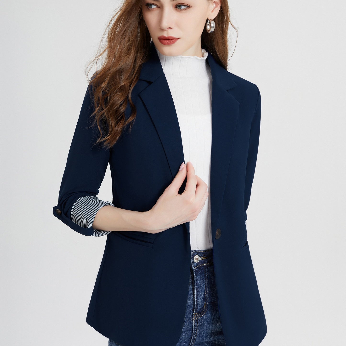vlovelaw V-neck Pocket Basic Blazer Coat, Casual Long Sleeve Fashion Loose Blazer Outerwear, Women's Clothing