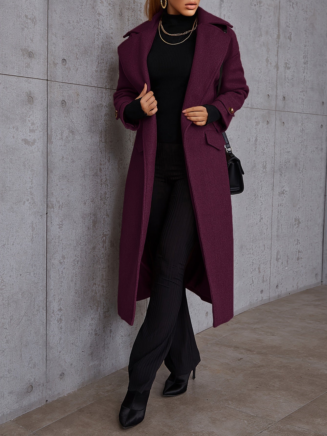 vlovelaw Long Length Waterfall Collar Coat, Elegant Open Front Long Sleeve Outerwear, Women's Clothing