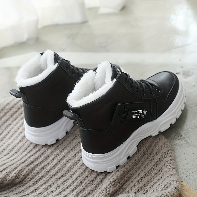 vlovelaw Women's Casual High Top Shoes, Winter Plush Lined Warm Shoes, Thick Soled Lace-up Sports Shoes