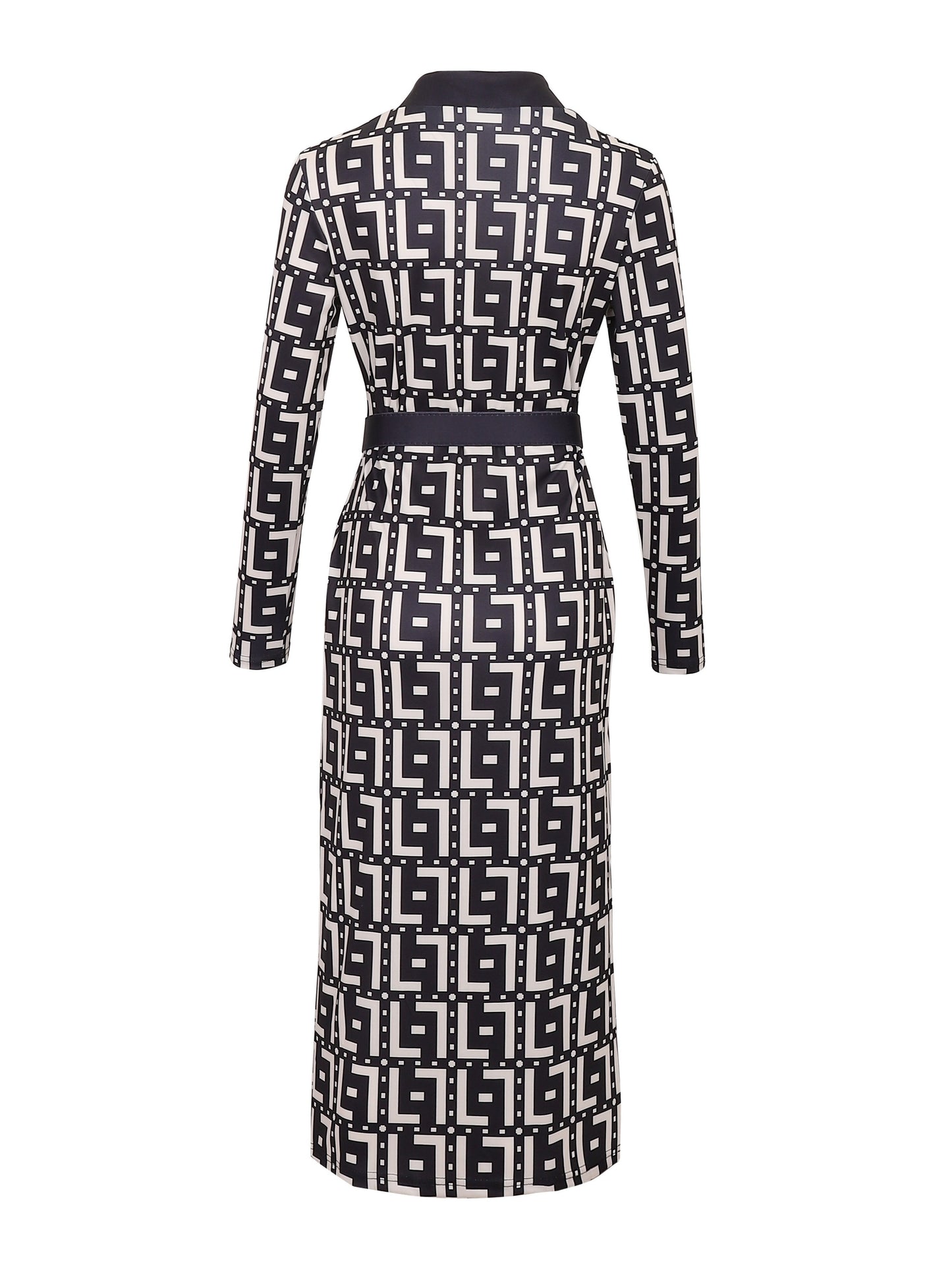 vlovelaw Bodycon Plaid V-neck Dress Without Belt, Elegant Long Sleeve Dress For Spring & Fall, Women's Clothing