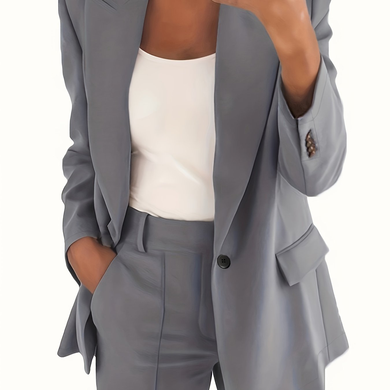vlovelaw Solid Lapel Pocket Blazer, Elegant Long Sleeve Blazer For Spring & Fall, Women's Clothing