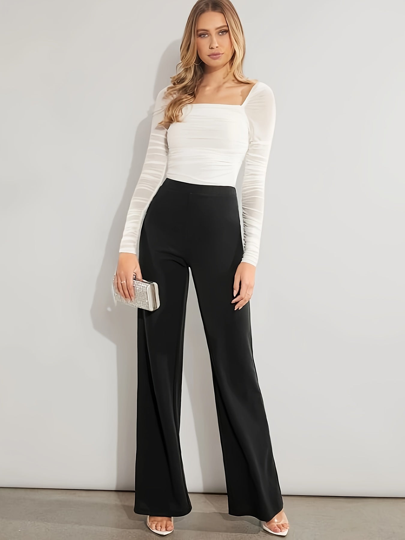 vlovelaw High Waist Straight Leg Pants, Versatile Solid Pants For Spring & Fall, Women's Clothing