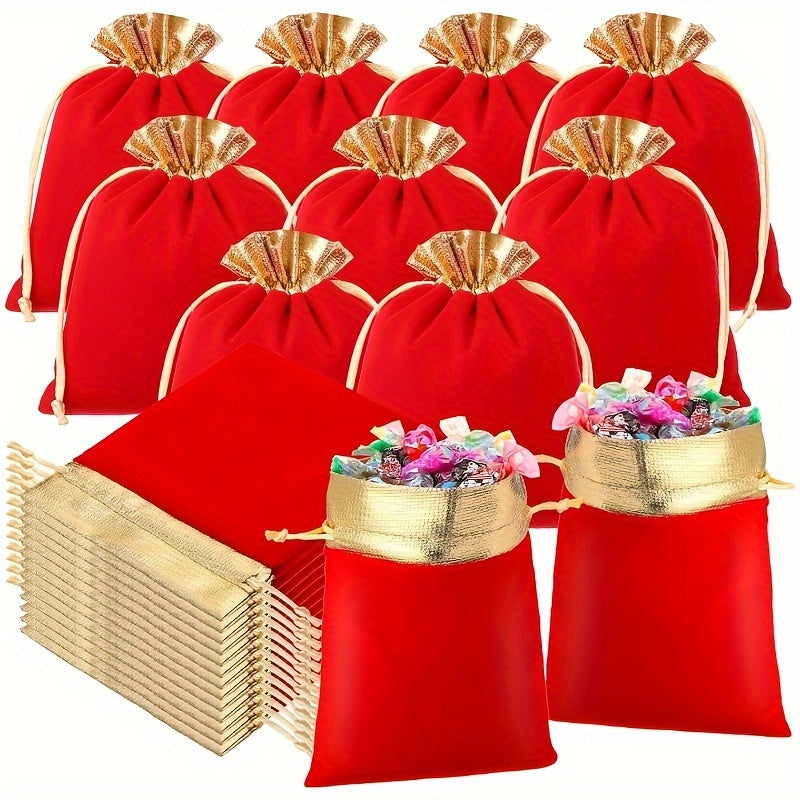 10pcs Velvet Cloth Drawstring Bags For Christmas Wedding Gift Candy Pouches, Upscale Small Wrap Bags For Jewelry Dice Party Favors Bags (Black&Red Multi-size) -Jewelry Making Display & Packaging Supplies