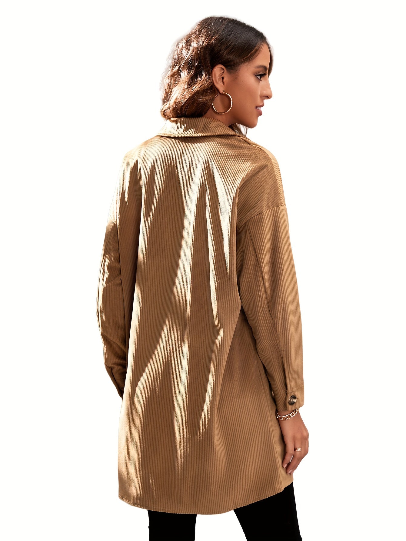 Button Front Solid Coat, Casual Long Sleeve Collar Outerwear With Pockets, Women's Clothing