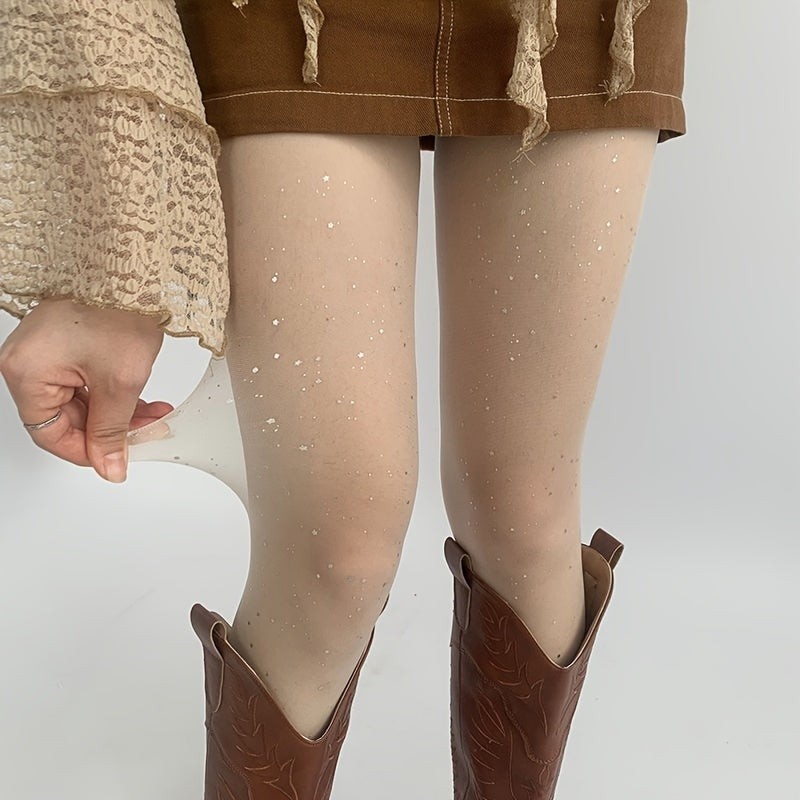 vlovelaw Shiny Sequin Decor Tights, Elastic Anti-hook Nightclub Pantyhose for Music Festival, Women's Stockings & Hosiery