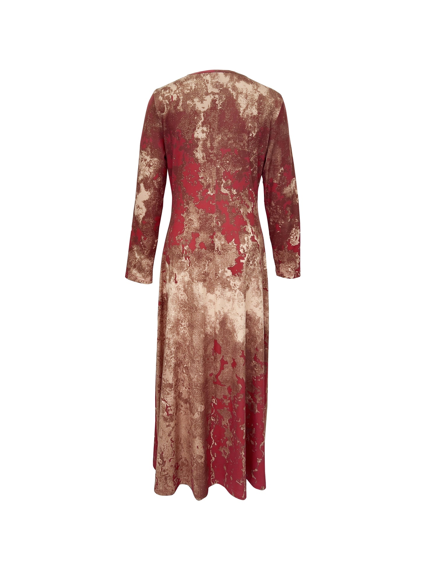 Tie Die Print Maxi Dress, Vintage Crew Neck Long Sleeve Dress, Women's Clothing