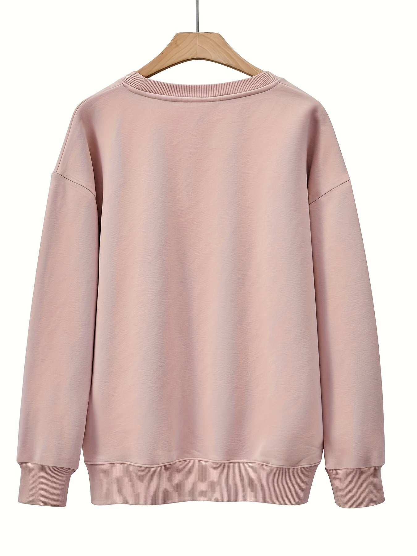 vlovelaw Plus Size Halloween Sweatshirt, Women's Plus Cartoon Pumpkin & Letter Print Long Sleeve Round Neck Slight Stretch Sweatshirt