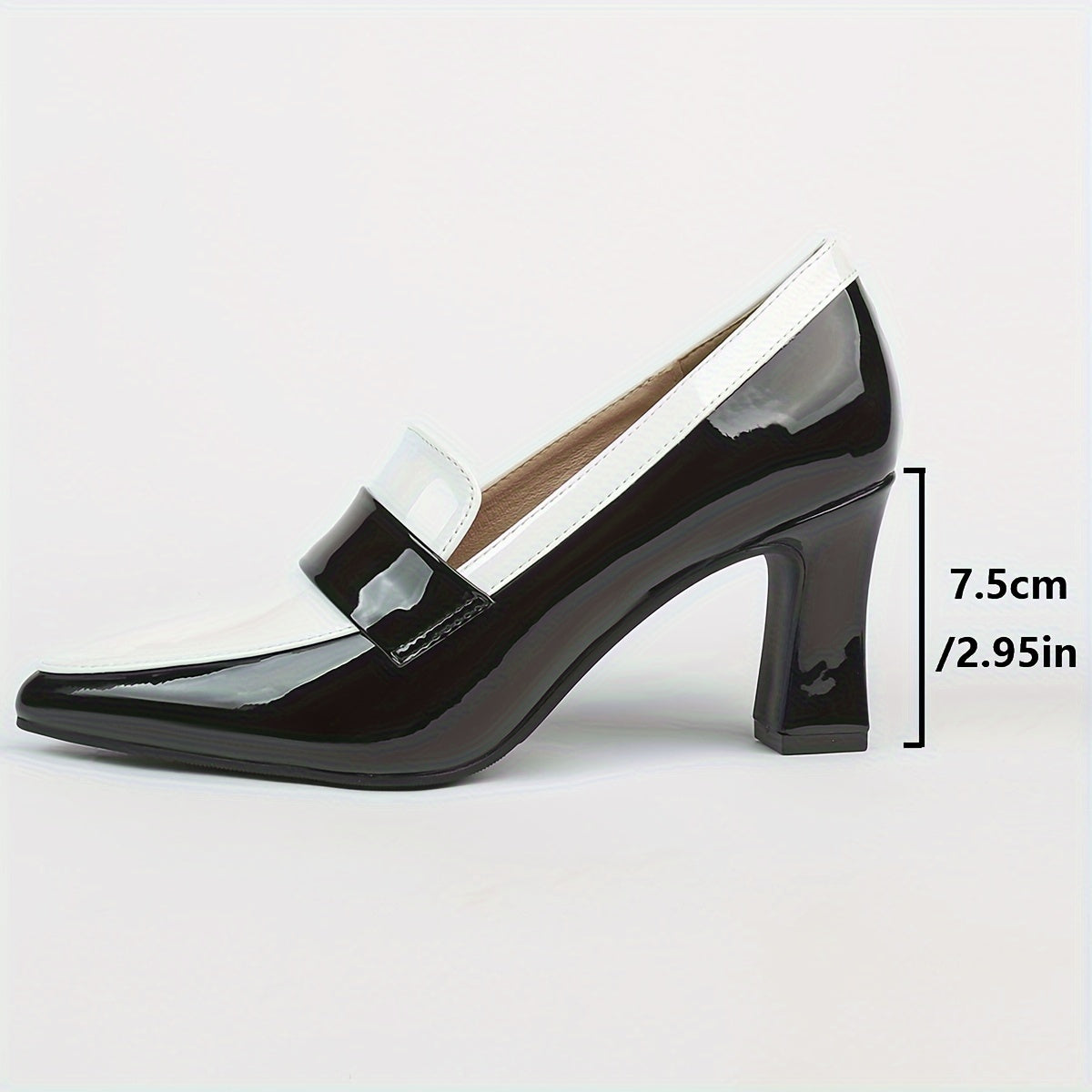 High Heel Womens Mary-Jane Colorblock Pumps - Water-Resistant, Soft Synthetic Leather Upper, Chunky Block Heel, Pointed Toe, Versatile Style for Fall - Glamorous and Comfortable Shoes for Middle East Fashion