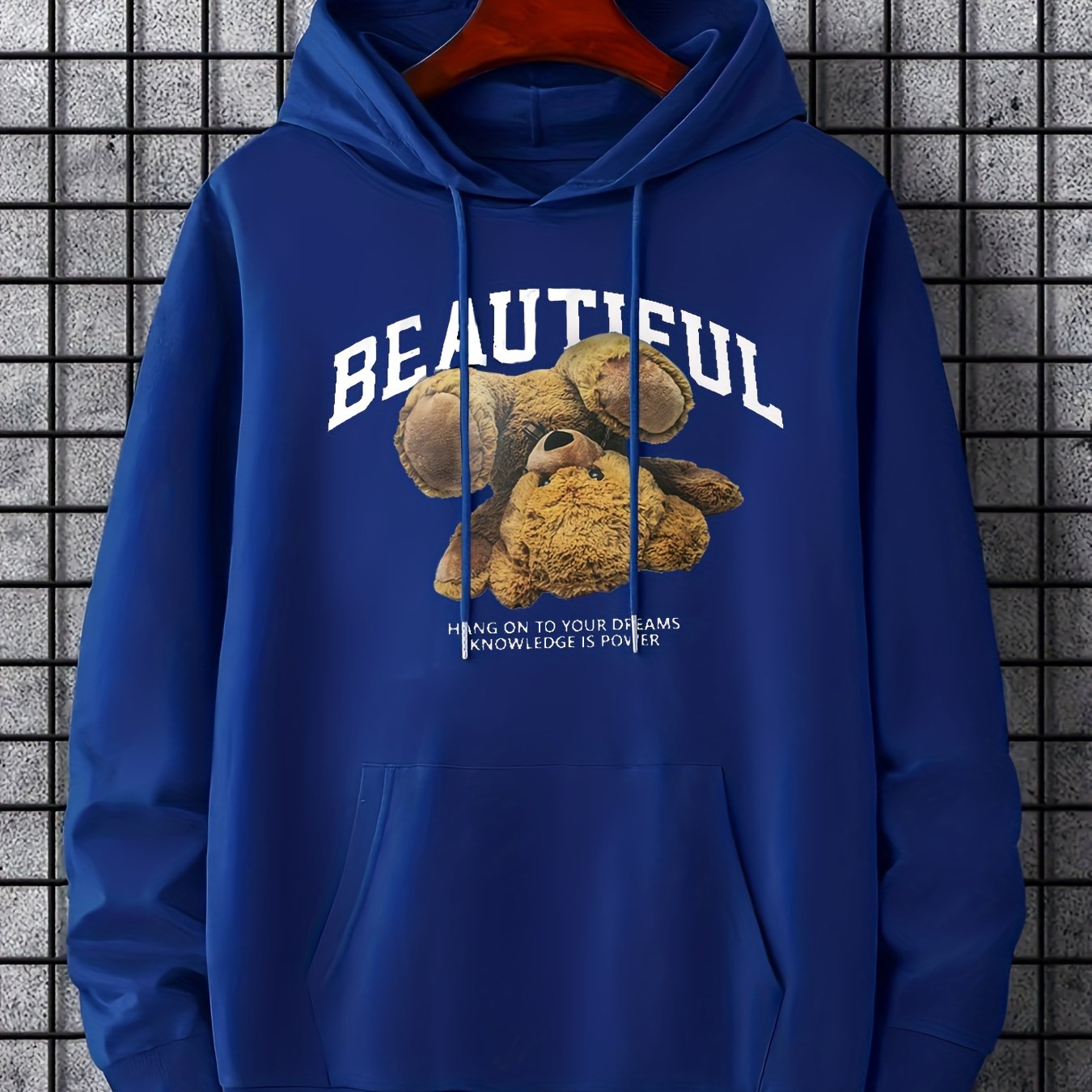 Bear Print Kangaroo Pocket Hoodie, Casual Long Sleeve Drawstring Hoodies Sweatshirt, Women's Clothing