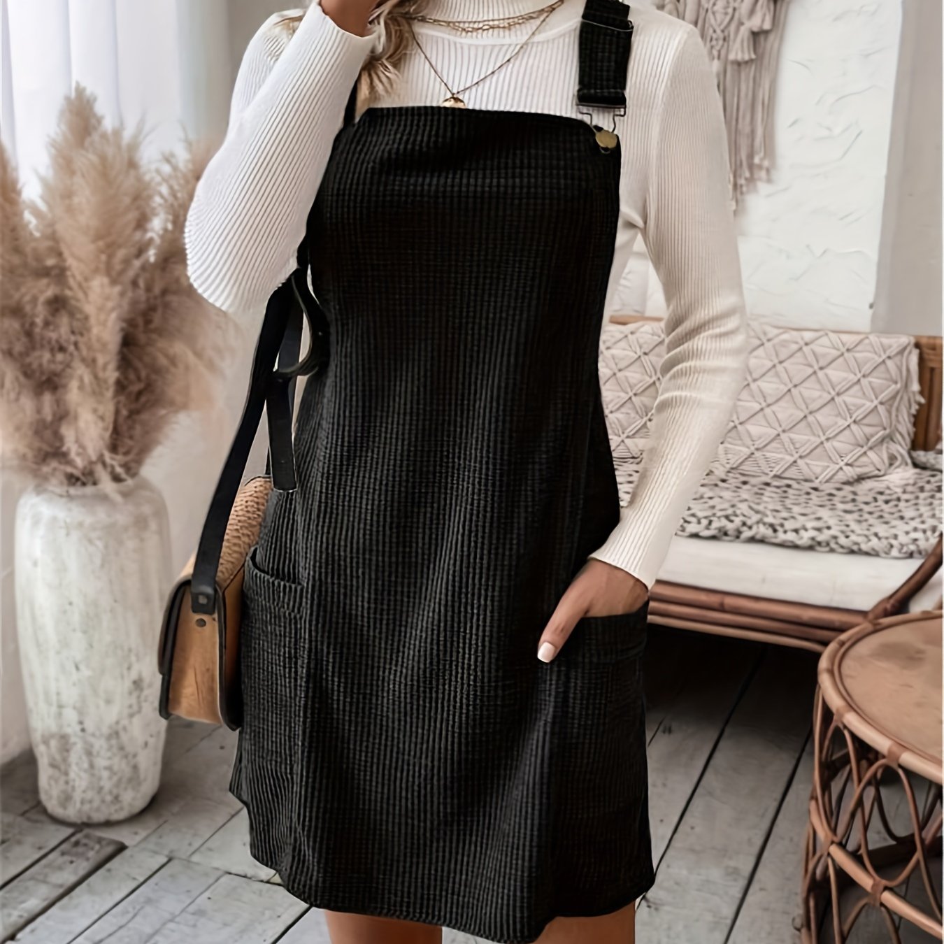 vlovelaw Pocket Solid Color Tank Dress, Casual Sleeveless Dress, Women's Clothing