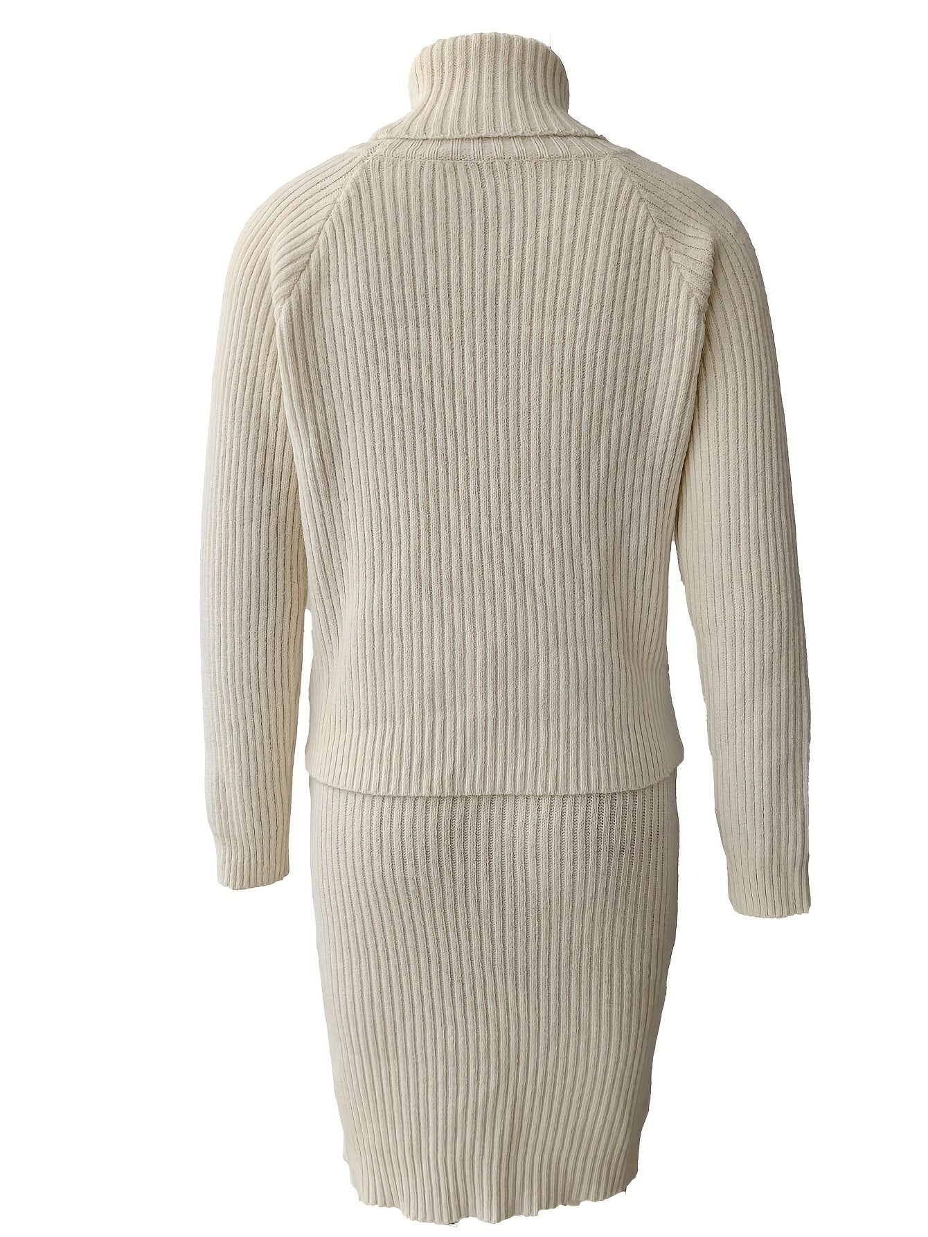 vlovelaw  Casual Solid Two-piece Set, Turtleneck Long Sleeve Tops & Bag Hip Skirts Outfits, Women's Clothing