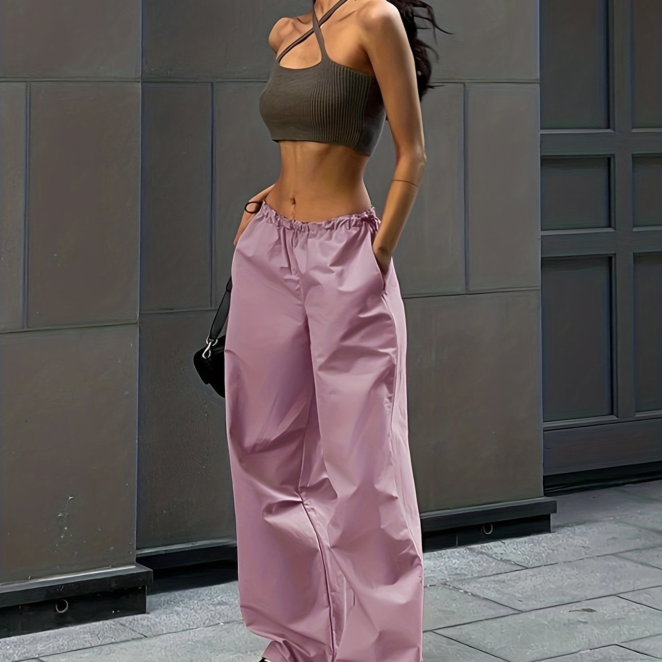 vlovelaw Wide Leg Elastic Waist Pants, Casual Drawstring Versatile Long Length Pants, Women's Clothing