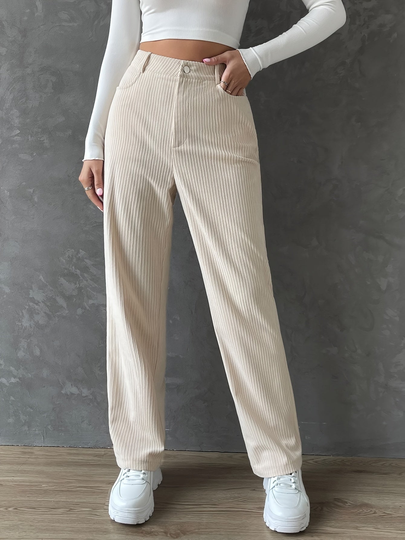 vlovelaw Button Front Straight Leg Pants, Casual High Waist Pants, Women's Clothing