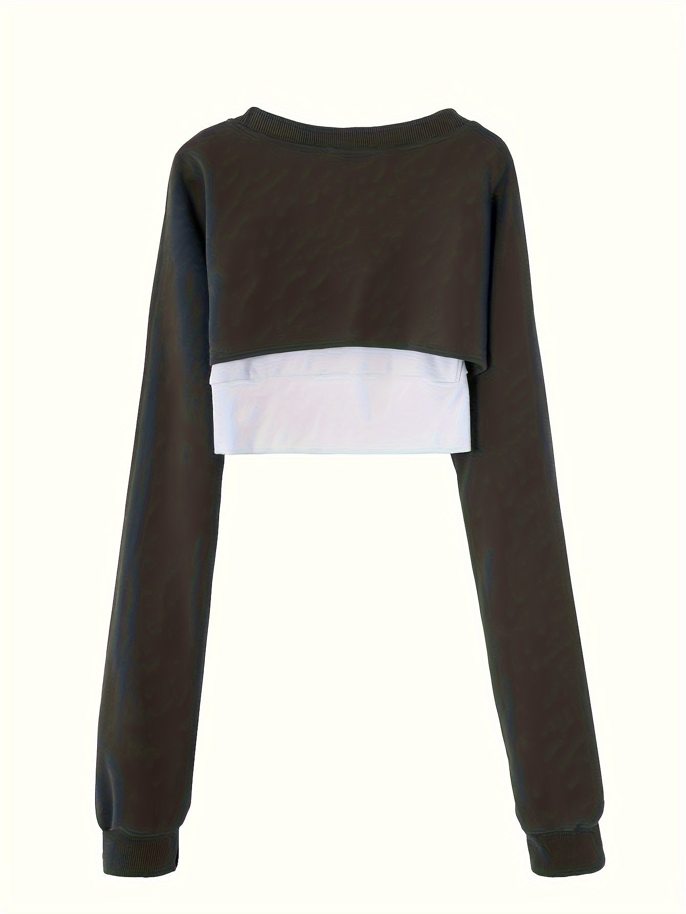 vlovelaw Casual Two-piece Top Set, Crop Crew Neck Long Sleeve Sweatshirt & Letter Print Crop Summer Top, Women's Clothing