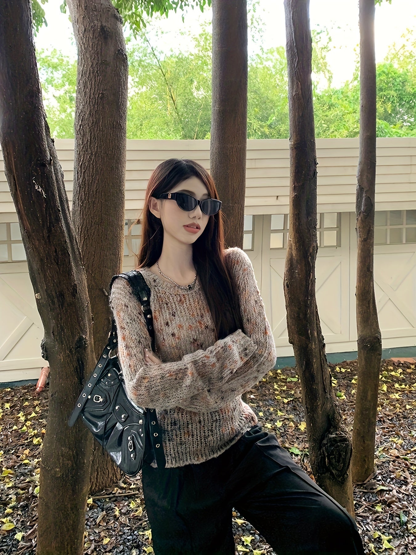 vlovelaw Colorful Dot Crew Neck Pullover Sweater, Casual Tied Back Long Sleeve Thin Knit Sweater, Women's Clothing