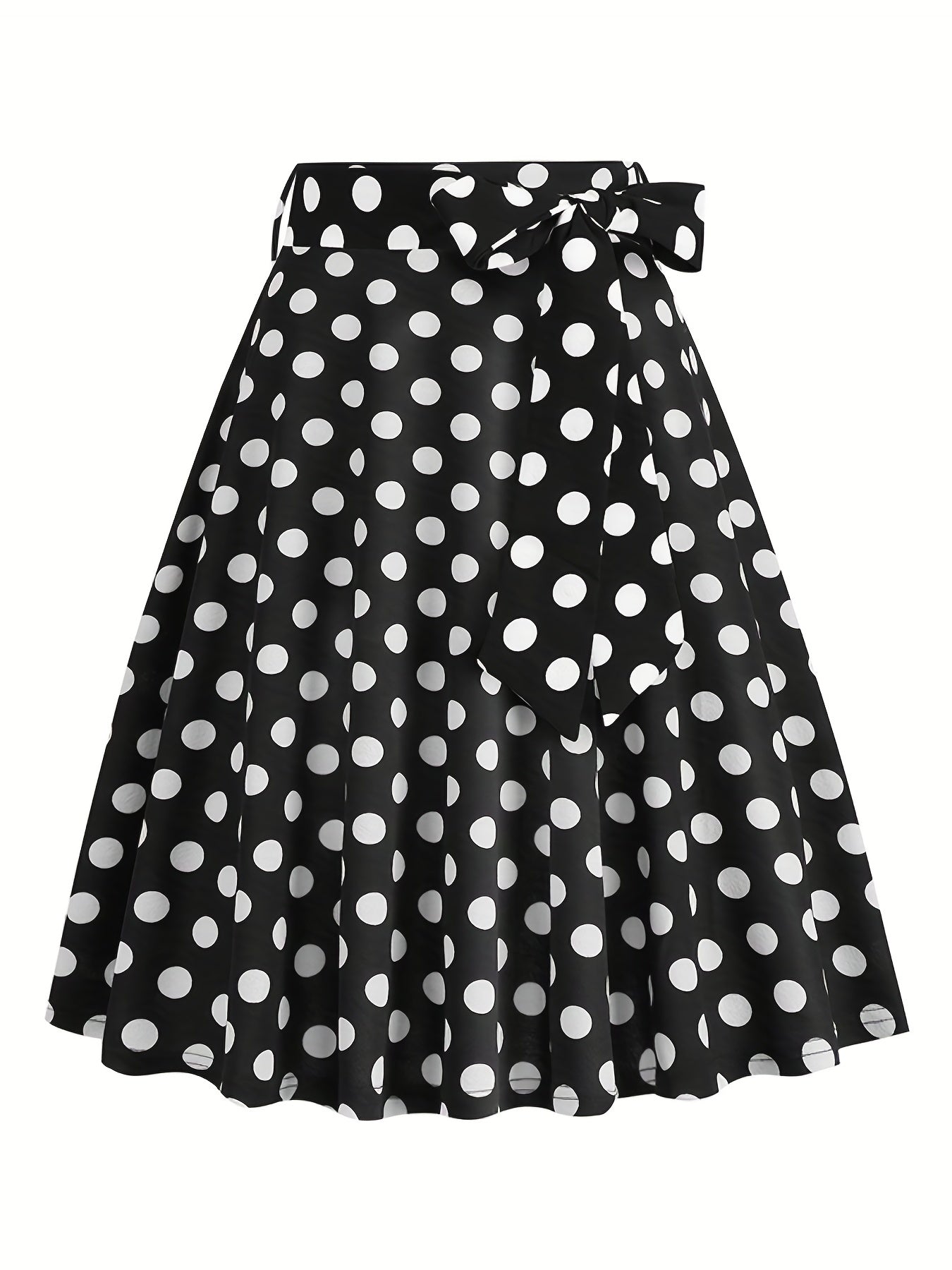 vlovelaw Polka Dot Print Pleated Skirts, Vintage Bow Flare Skirts For Spring & Summer, Women's Clothing