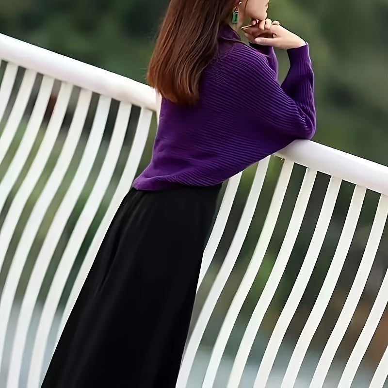 vlovelaw Solid Color Knitted Shawl, Leisure Style Batwing Sleeves Cardigan, Autumn Winter Thick Coldproof Warm Wrap For Women