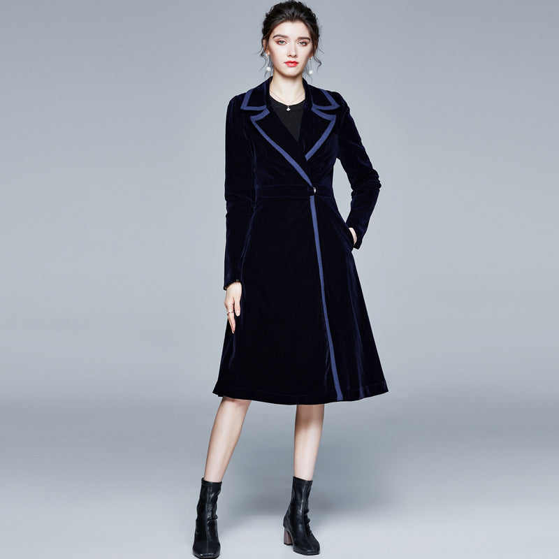 Velvet trench coat women's medium and long autumn and winter new popular women's clothing temperament waist coat coat Popularan goods tide