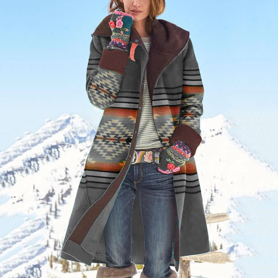 autumn and winter new Popular trade women's clothing medium and long printed top long sleeve dragon and phoenix woolen coat