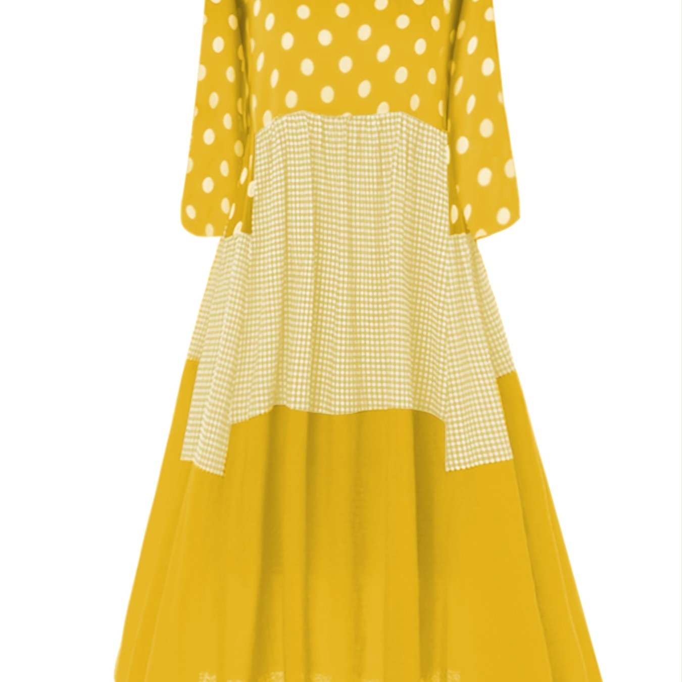 vlovelaw Polka-dot Stitching Dress, Crew Neck Long Sleeve Dress, Casual Every Day Dress, Women's Clothing