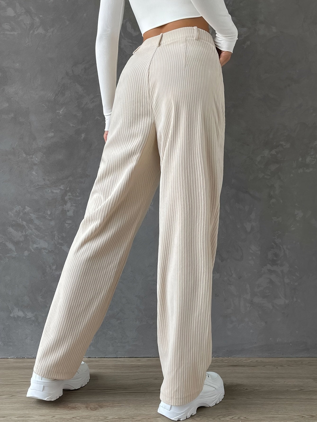 vlovelaw Button Front Straight Leg Pants, Casual High Waist Pants, Women's Clothing