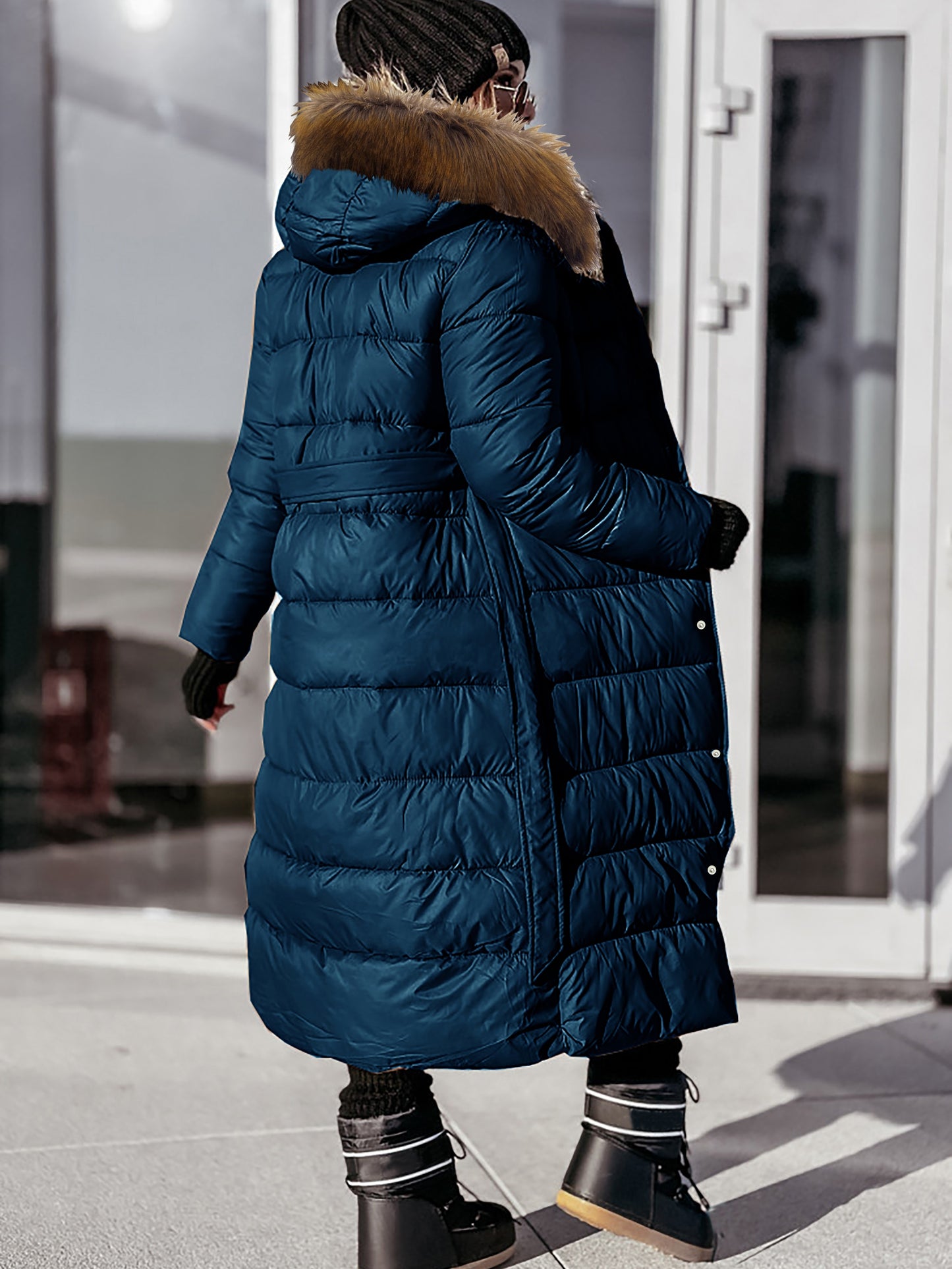 Zip Front Long Sleeve Hooded Padded Coat, Casual Solid Color Quilted Padded Coat For Fall & Winter, Women's Clothing