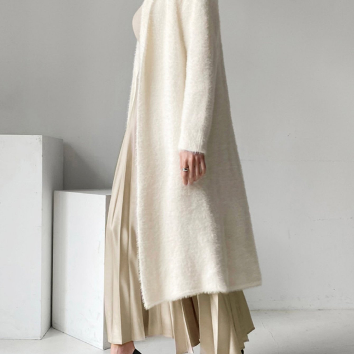 vlovelaw Long Length Fuzzy Knit Cardigan, Casual Open Front Long Sleeve Sweater, Women's Clothing