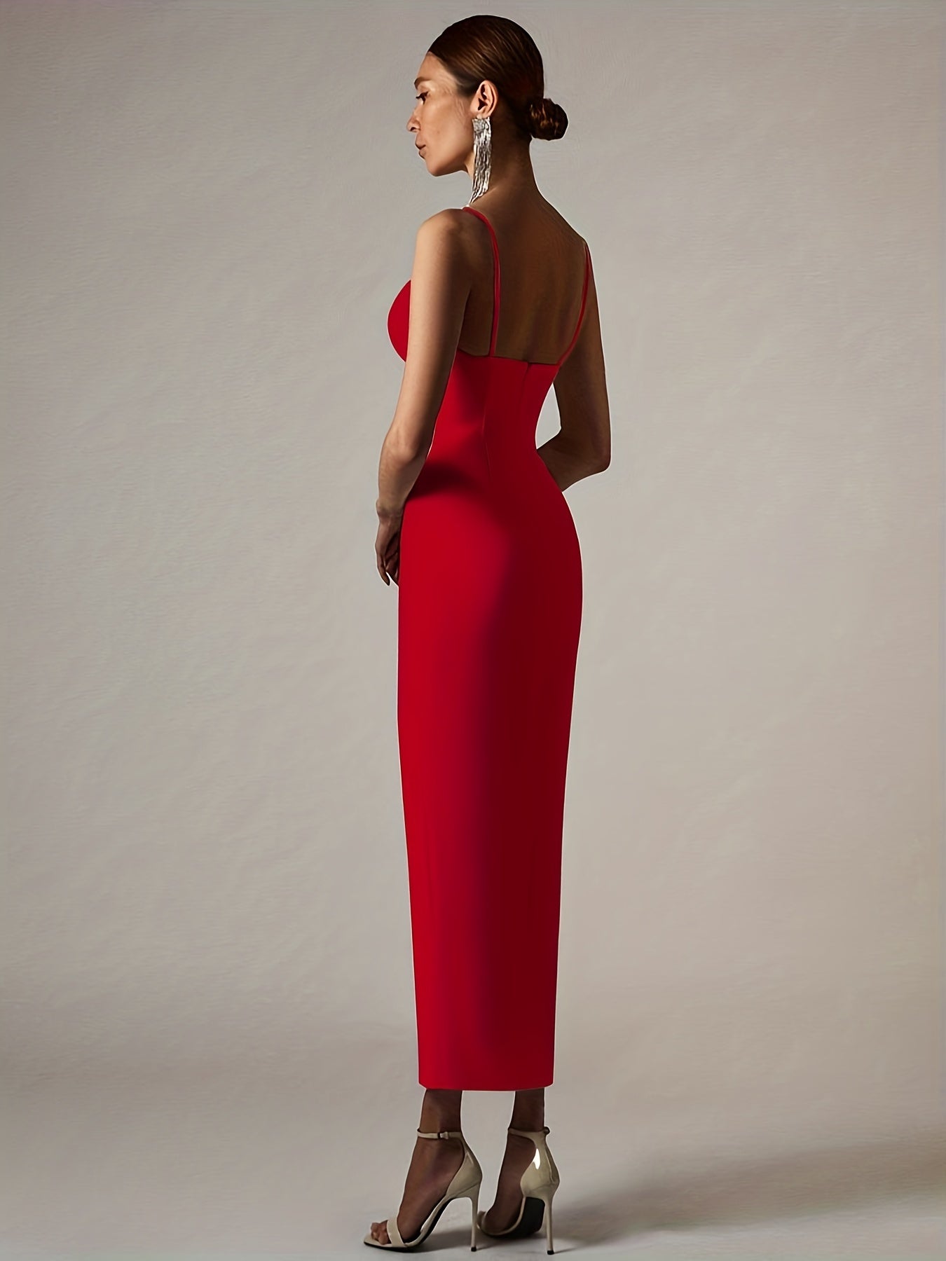 Split Solid Cami Dress, Sexy Spaghetti Strap Sleeveless Party Dress, Women's Clothing