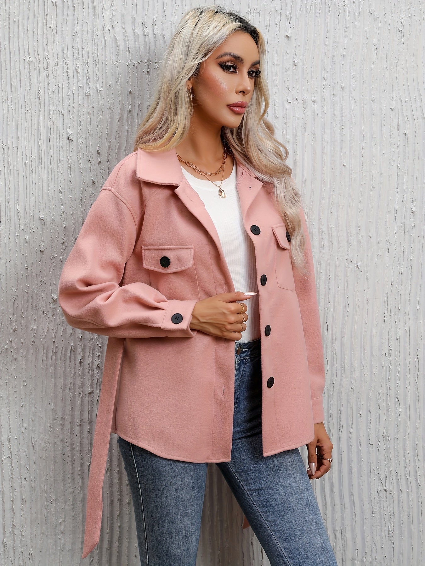 Single Breasted Solid Blazer, Casual Long Sleeve Pocket Front Outerwear, Women's Clothing