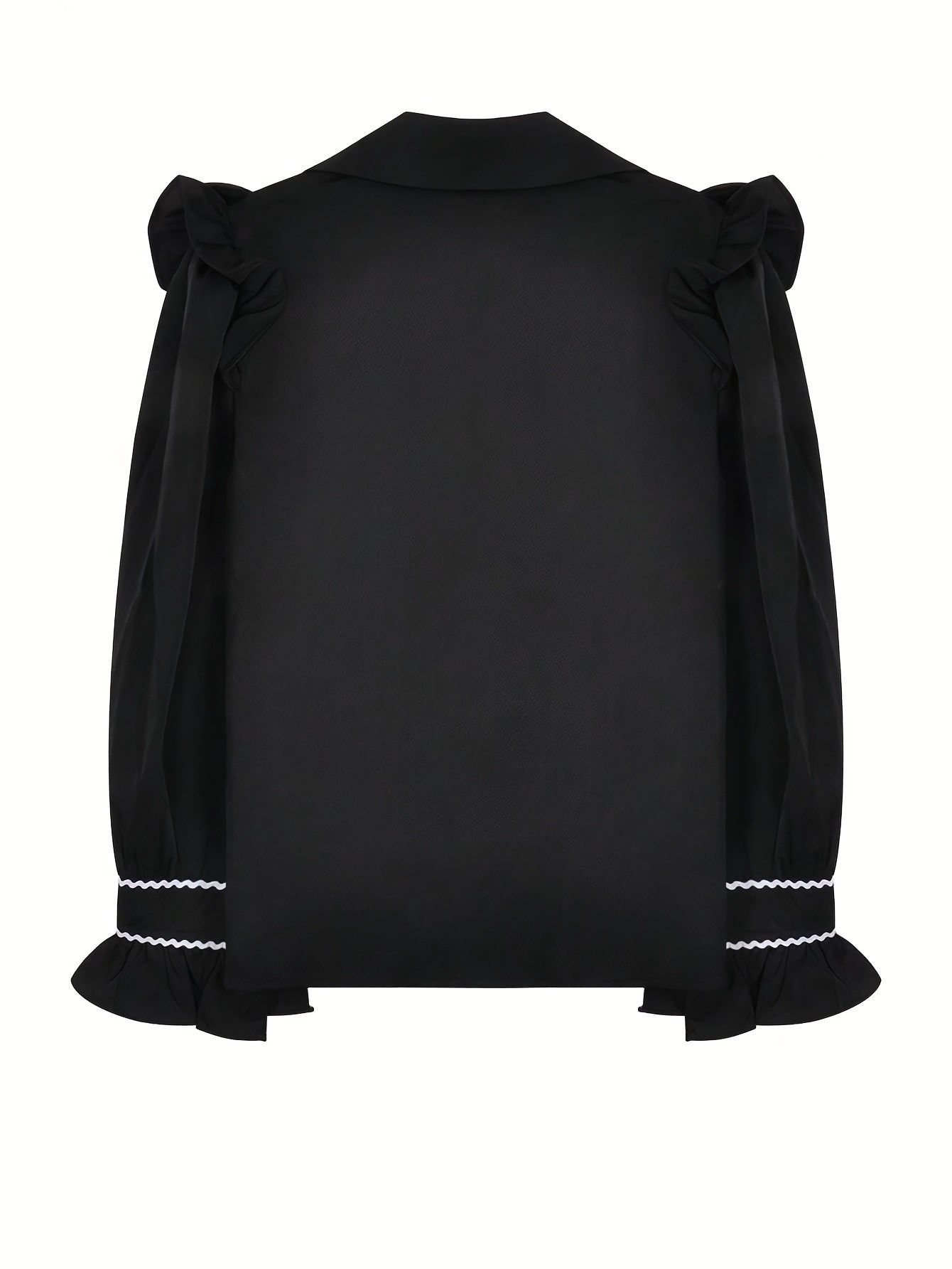 vlovelaw Colorblock Ruffle Trim Tie Neck Blouse, Elegant Long Sleeve Blouse, Women's Clothing
