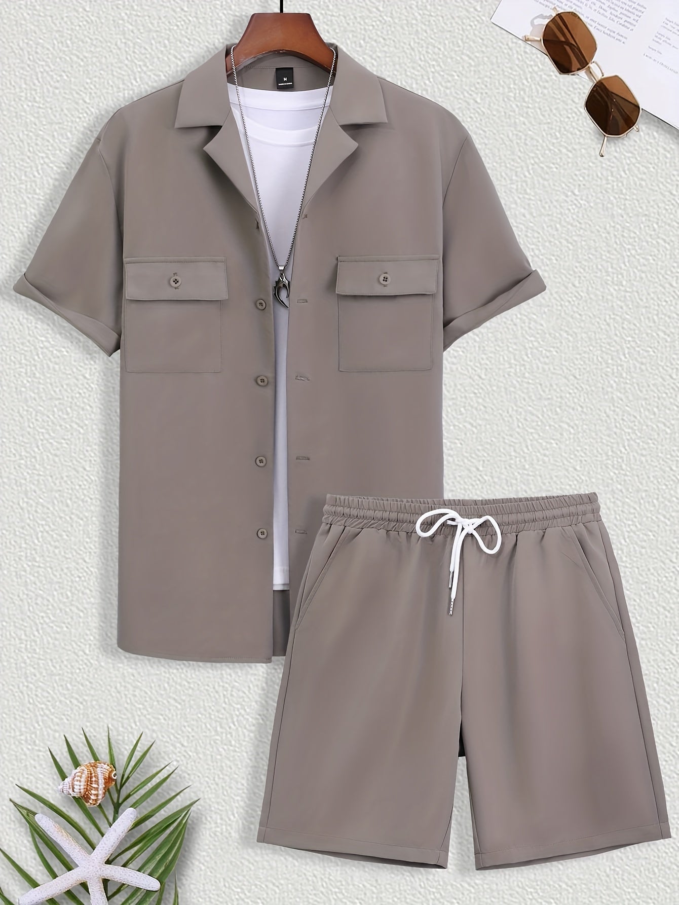 Mens Stylish Lapel Outfit Set - 2 Piece Short Sleeve & Shorts - Ultra-Comfortable Loose Lounge Wear for Effortless Casual Days