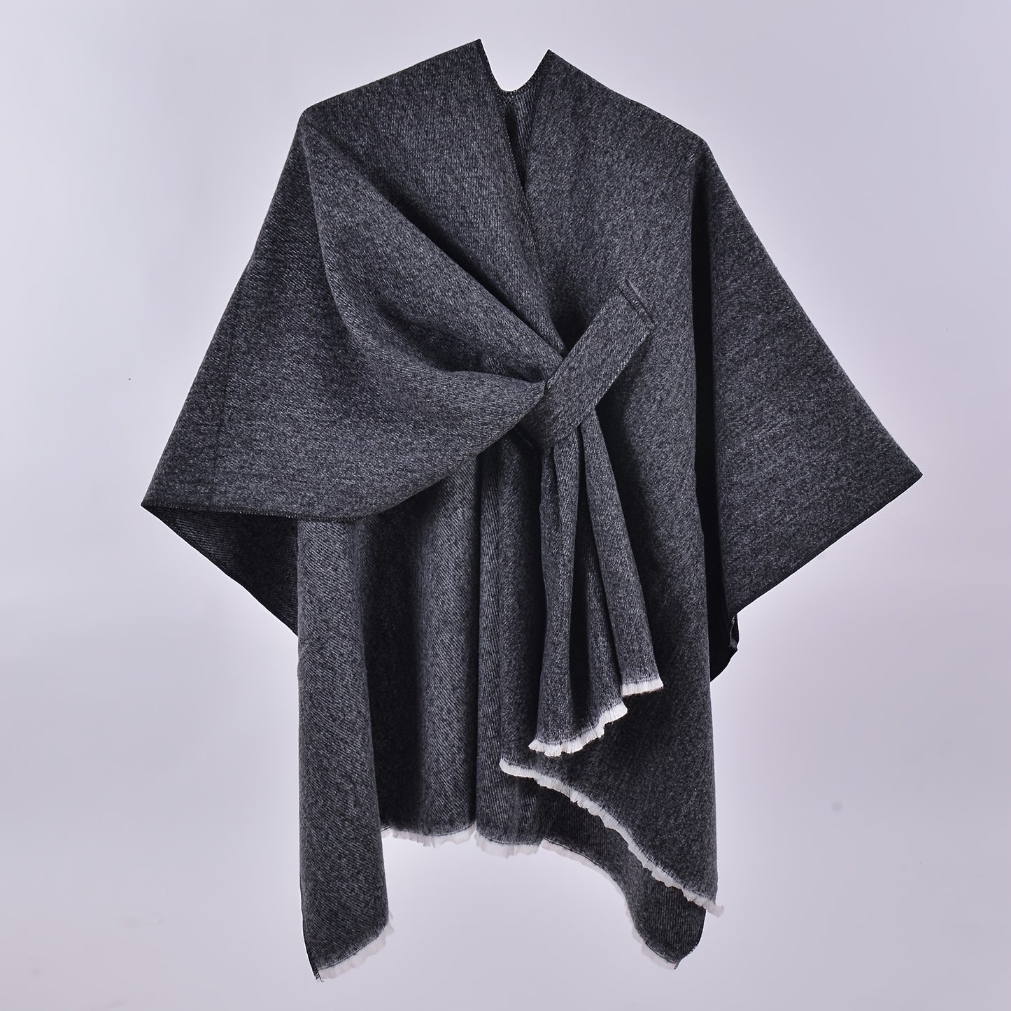 Solid Color Cross Cardigan Poncho Loose Open Front Large Shawl Travel Outerwear Windproof Cape Cloak