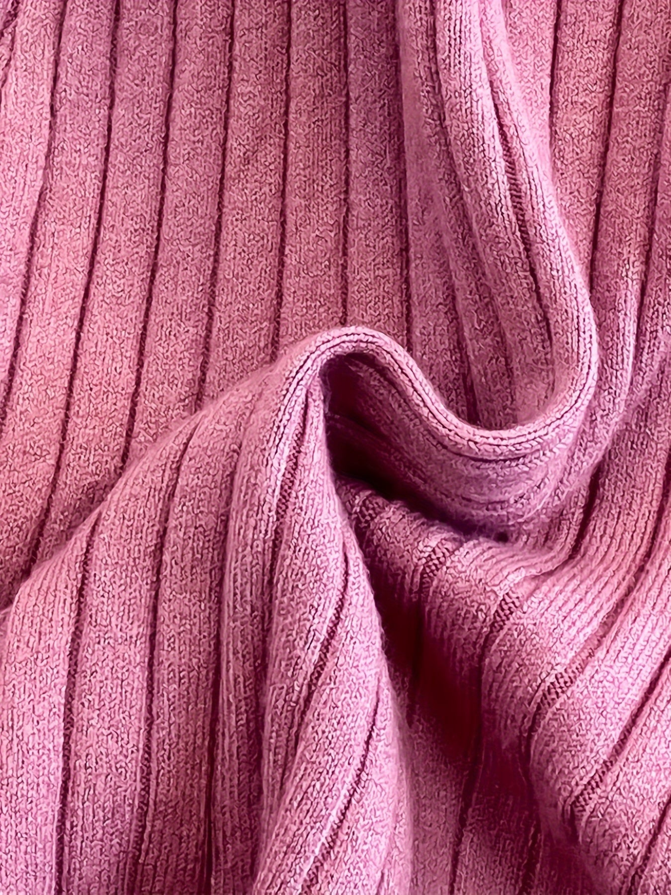 vlovelaw Button Front Ruffle Hem Dress, Chic Long Sleeve V Neck Ribbed Dress, Women's Clothing