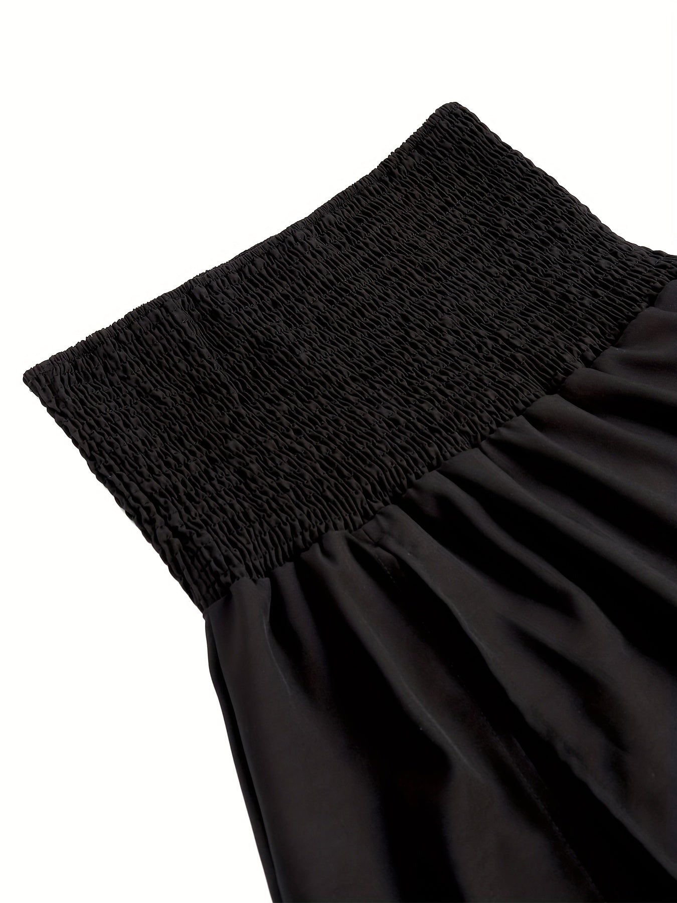 Solid Split Hem Shirred Skirt, Casual Skirt For Spring & Summer, Women's Clothing