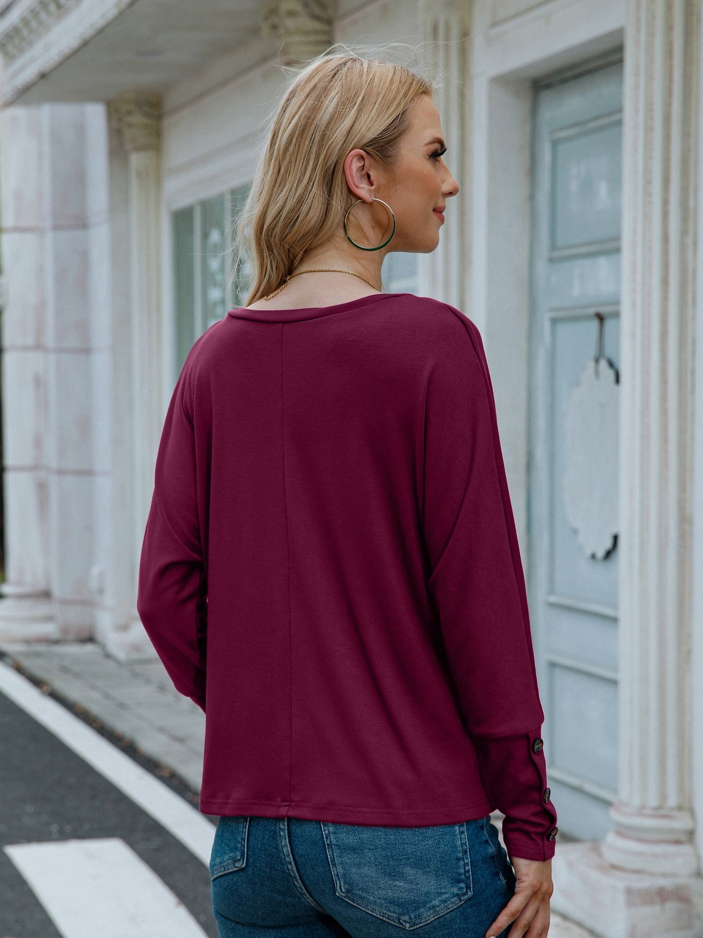 vlovelaw V Neck Oversized T-shirt, Casual Loose Long Sleeve Fashion T-Shirts Tops, Women's Clothing