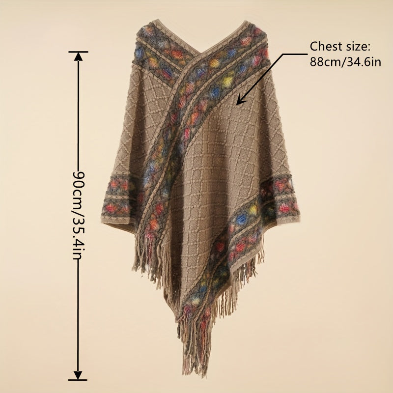 Pullover Woven Shawl Large Warm Fringed Shawl Wrap Windproof Shawl Cape For Casual Outdoor