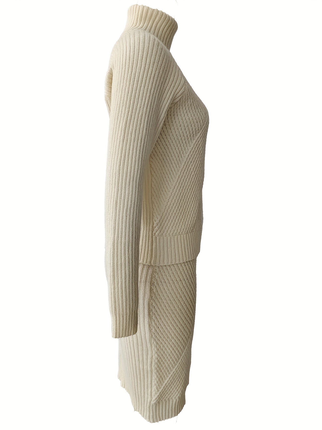 vlovelaw  Casual Solid Two-piece Set, Turtleneck Long Sleeve Tops & Bag Hip Skirts Outfits, Women's Clothing