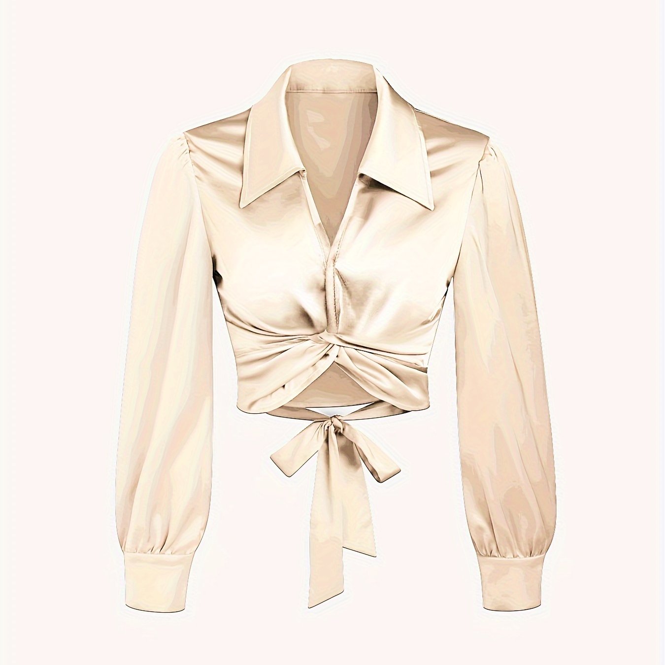 Y2K Lantern Sleeve Cross Shirts, Casual Solid V Neck Night Out Blouses Tops For Party & Club, Women's Clothing