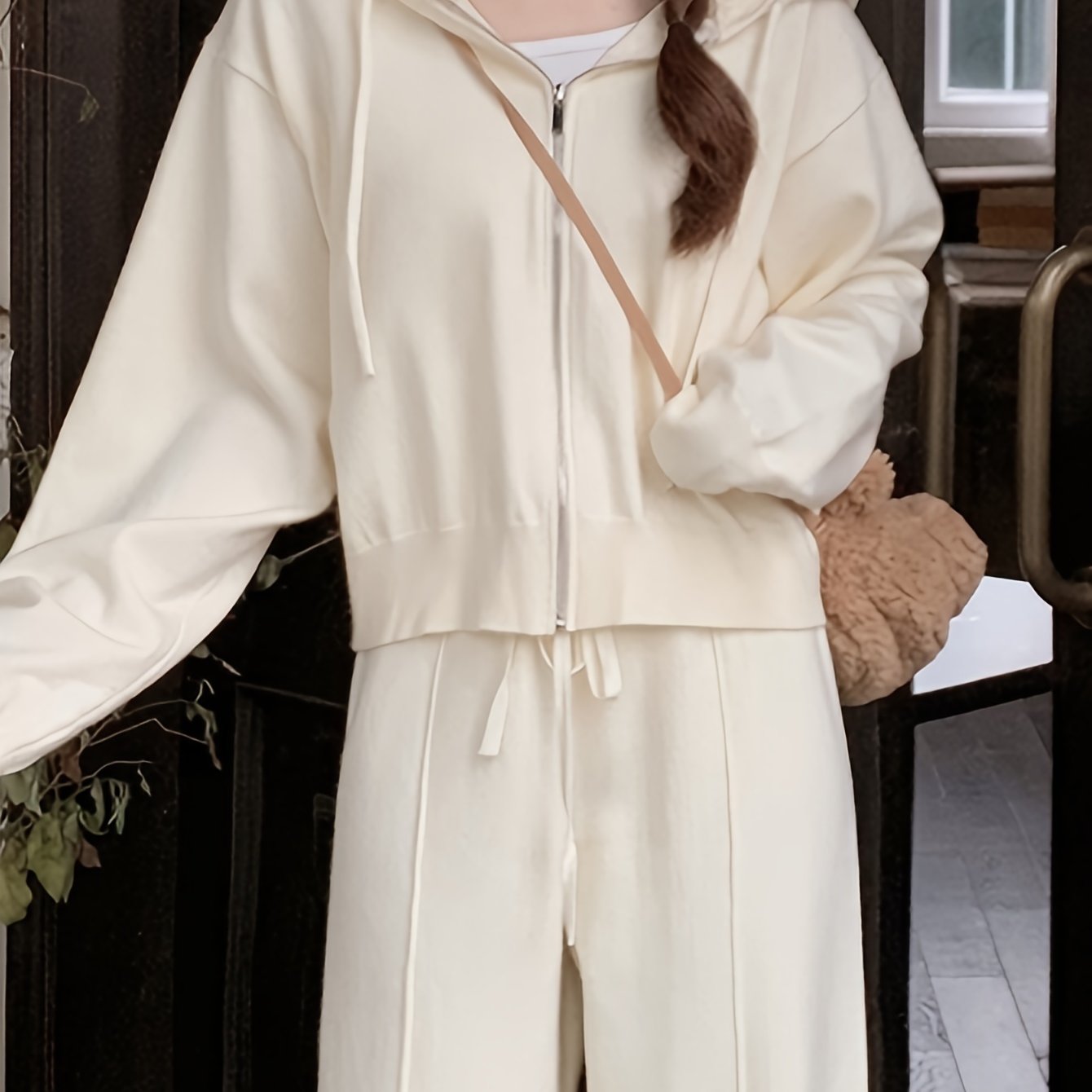 vlovelaw Zip Up Solid Hoodie, Casual Long Sleeve Drawstring Hoodie, Women's Clothing