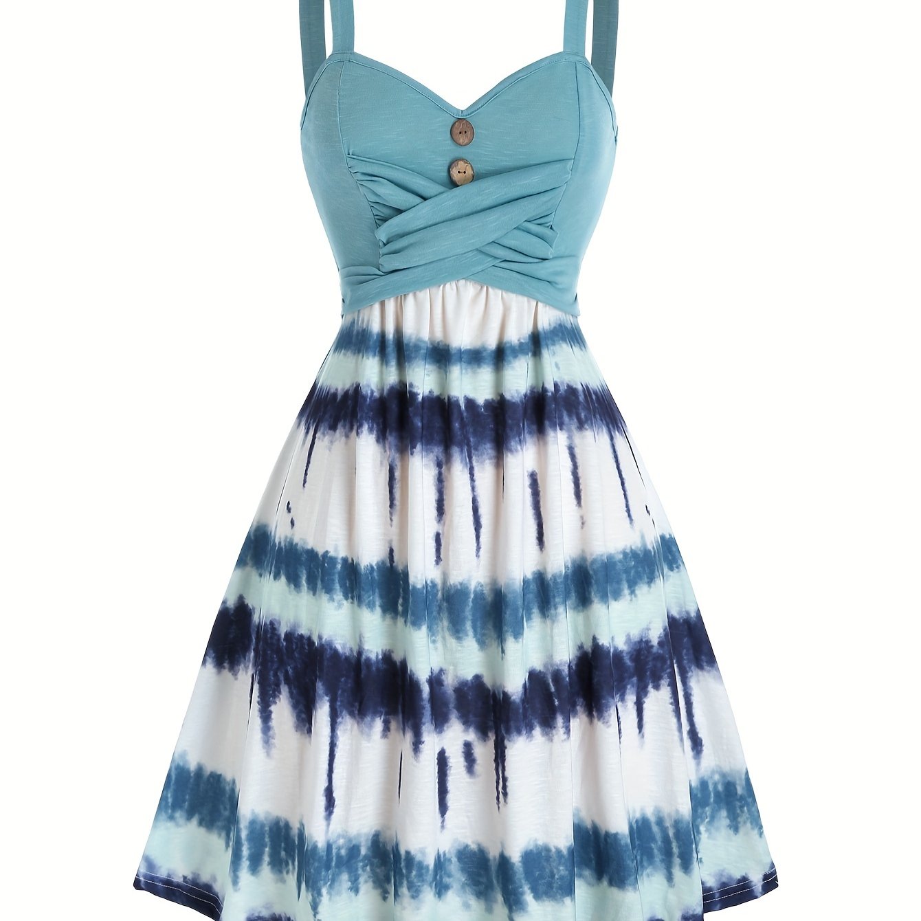 vlovelaw Tie Dye Print Fake Button Dress, Casual Sleeveless Backless For Summer, Women's Clothing