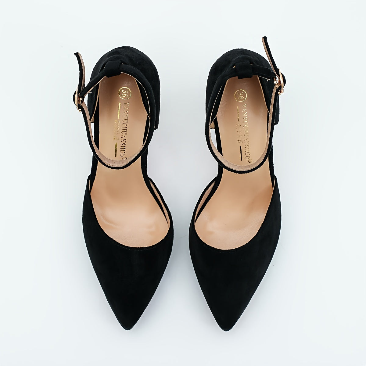 vlovelaw Women's D'Orsay High Heels, Pointed Toe Ankle Strap Suedette Pumps, All-Match Dress Prom Stilettos