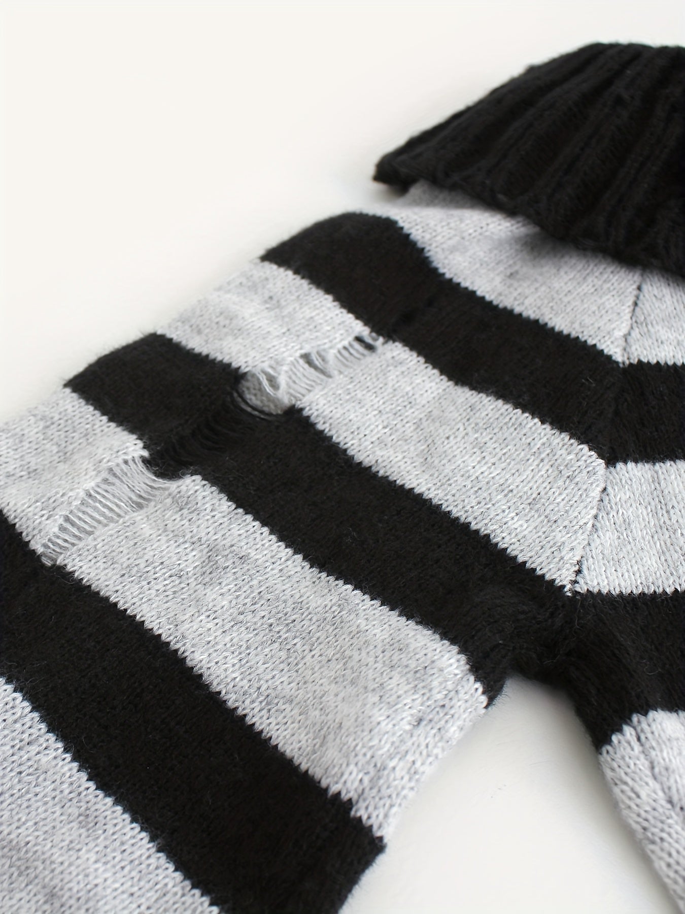 vlovelaw Striped Off Shoulder Crop Knitted Top, Ripped Long Sleeve Sweater For Spring & Fall, Women's Clothing