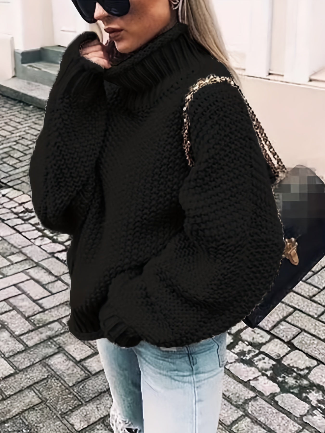 vlovelaw Solid Turtle Neck Pullover Sweater, Casual Long Sleeve Sweater For Fall & Winter, Women's Clothing