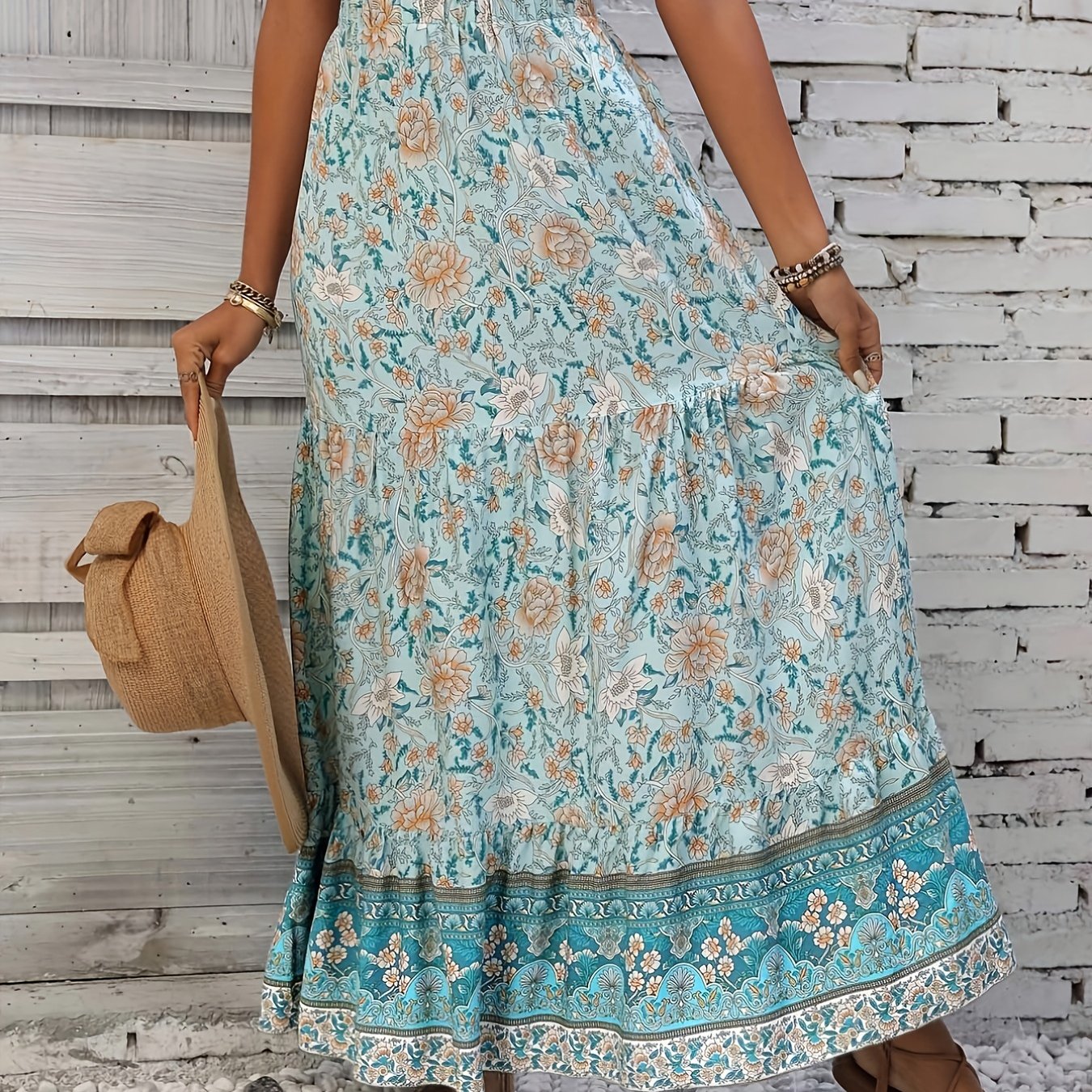 vlovelaw  Floral Print Drawstring Waist Skirt, Boho Skirt For Spring & Summer, Women's Clothing