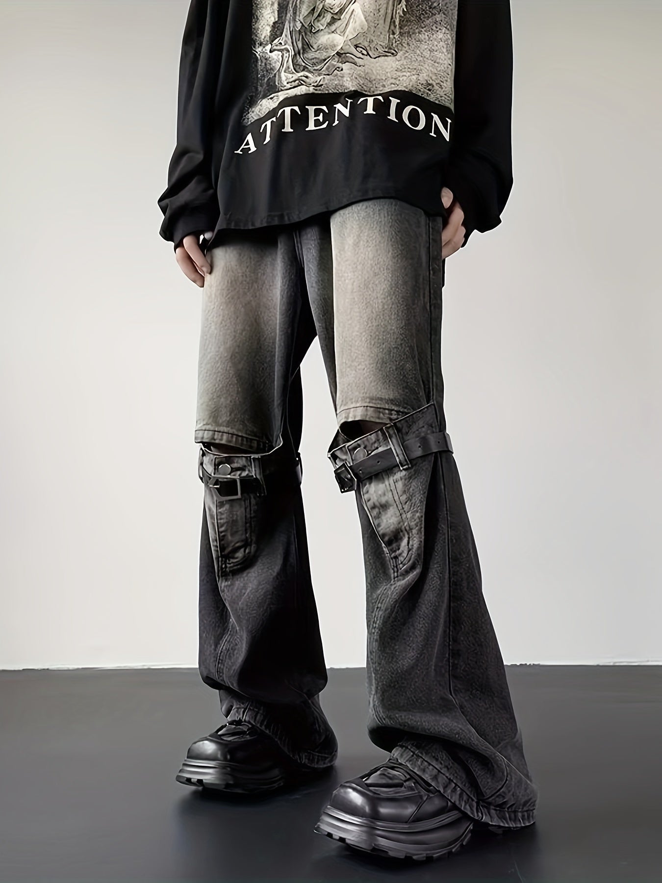 vlovelaw Men's Casual Loose Fit Jeans, Chic Street Style Distressed Retro Wide Leg Denim Pants