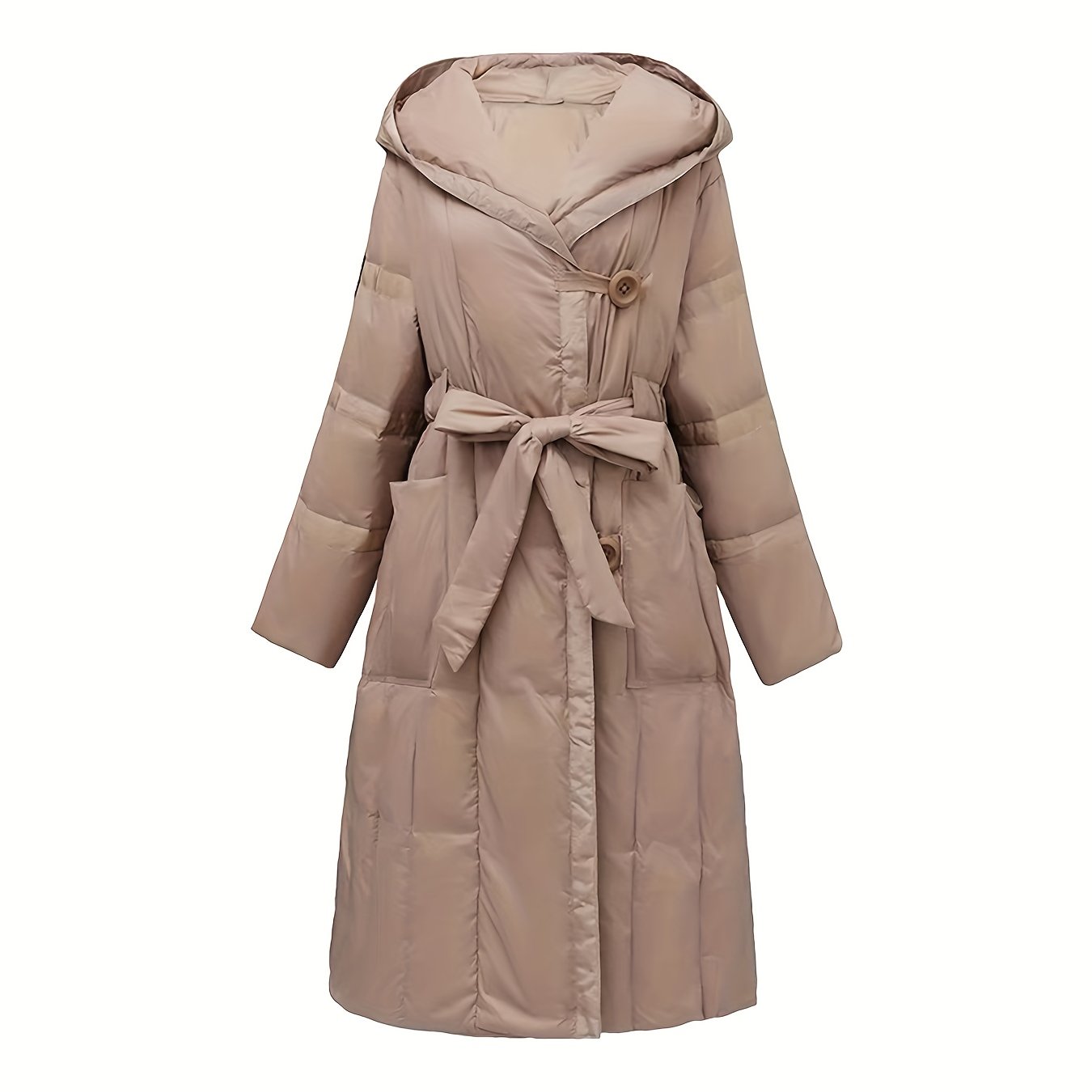 vlovelaw Knee-Length Slim Fit Versatile Down Jacket, Winter Hooded Puffer Coat, Women's Clothing