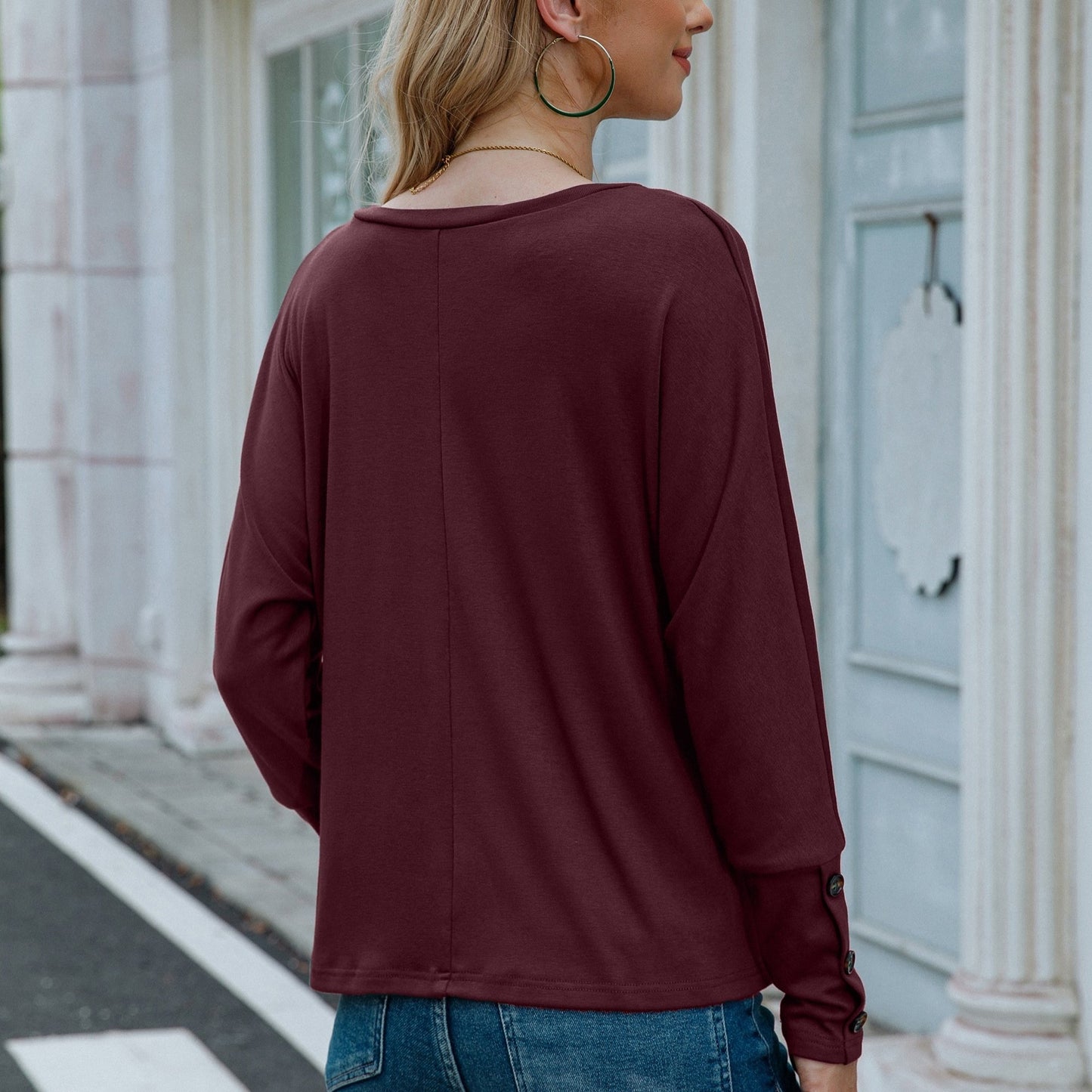vlovelaw V Neck Oversized T-shirt, Casual Loose Long Sleeve Fashion T-Shirts Tops, Women's Clothing