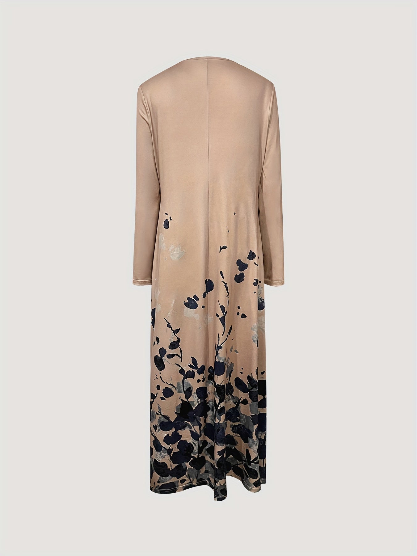 Floral Print Maxi Dress, Elegant Crew Neck Long Sleeve Dress, Women's Clothing