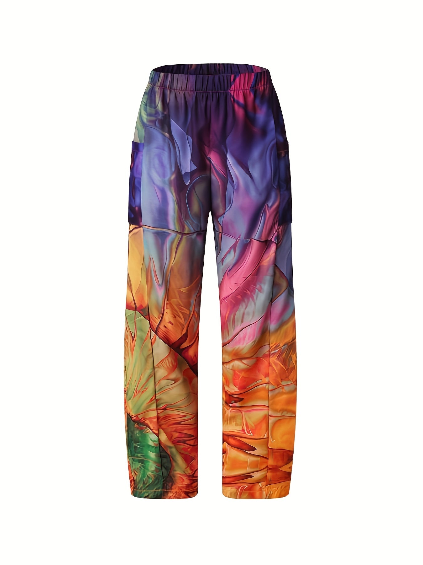 vlovelaw Plus Size Ombre Print High Rise Wide Leg Pants, Women's Plus Casual Non Stretch Wide Leg Pants